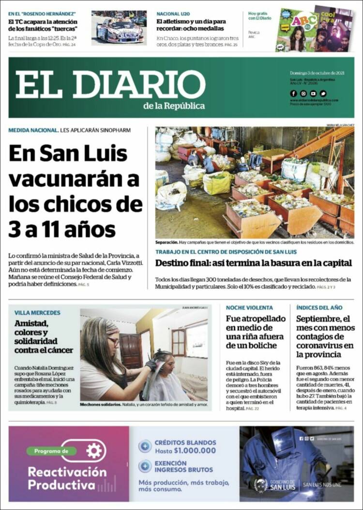 Portada de Diario de la República (Argentina)