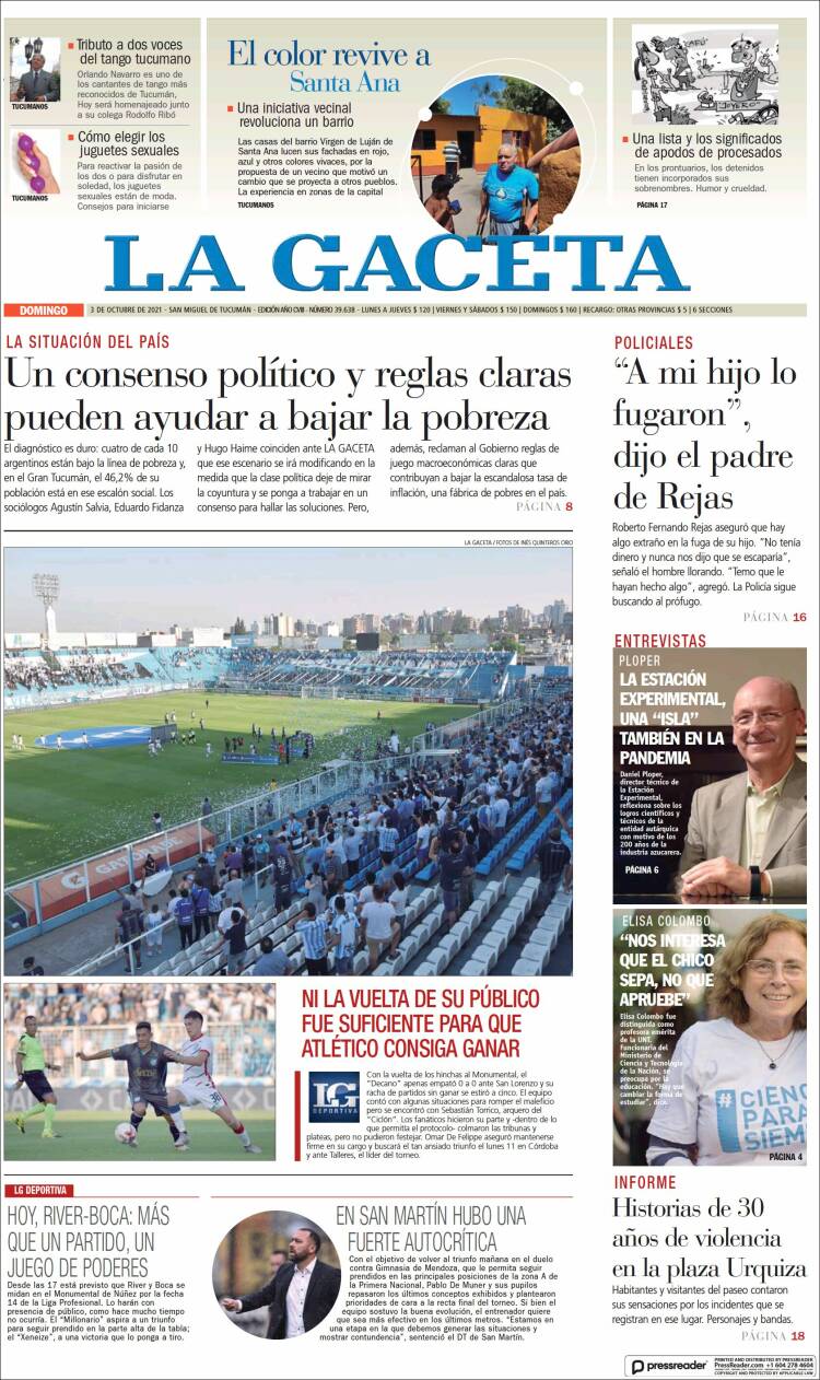 Portada de La Gaceta (Argentina)