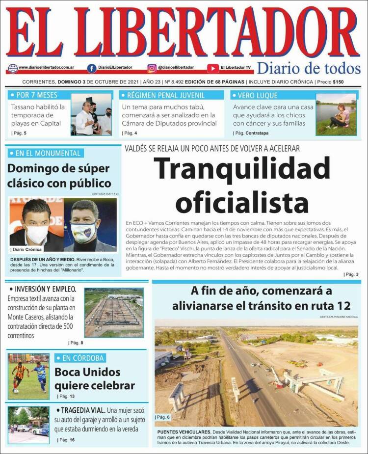 Portada de Diario El Libertador (Argentina)