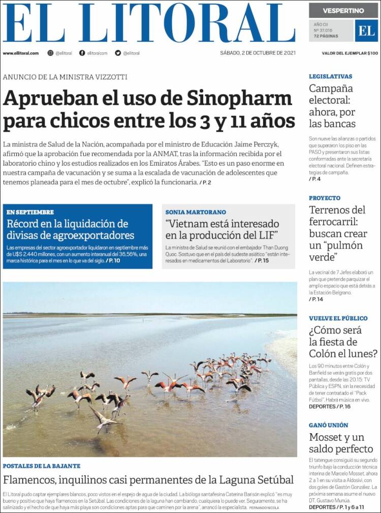 Portada de Diario El Litoral (Argentina)