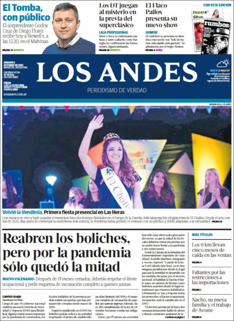 Portada de Los Andes - Mendoza (Argentina)