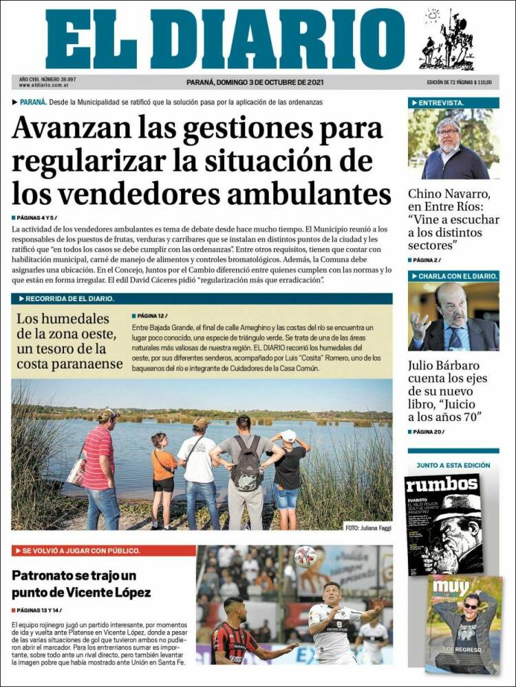 Portada de El Diario de Paraná (Argentina)