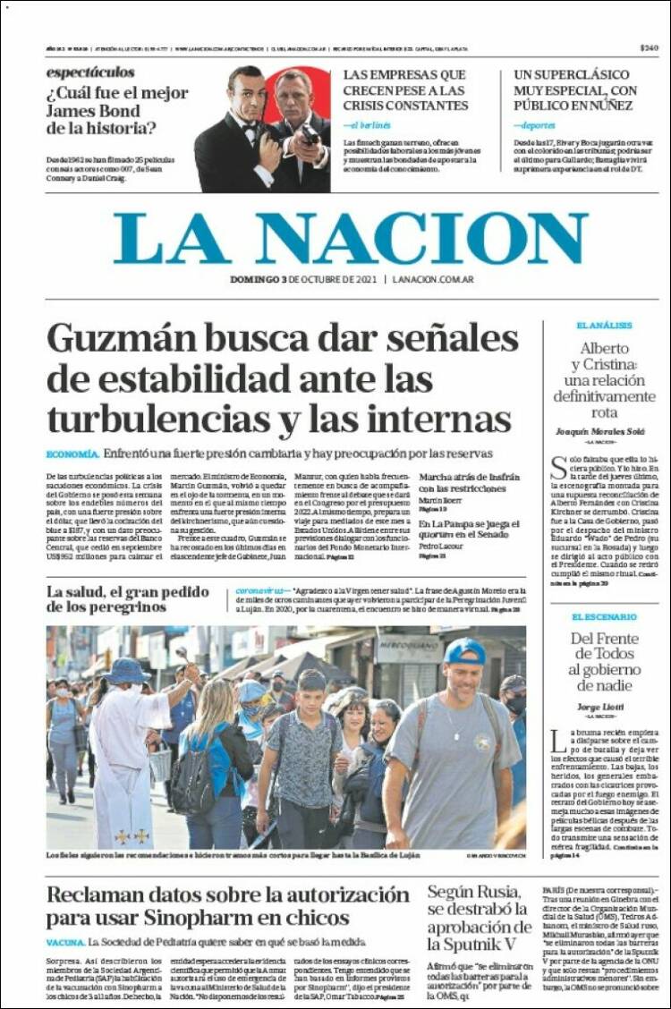 Portada de La Nación (Argentina)
