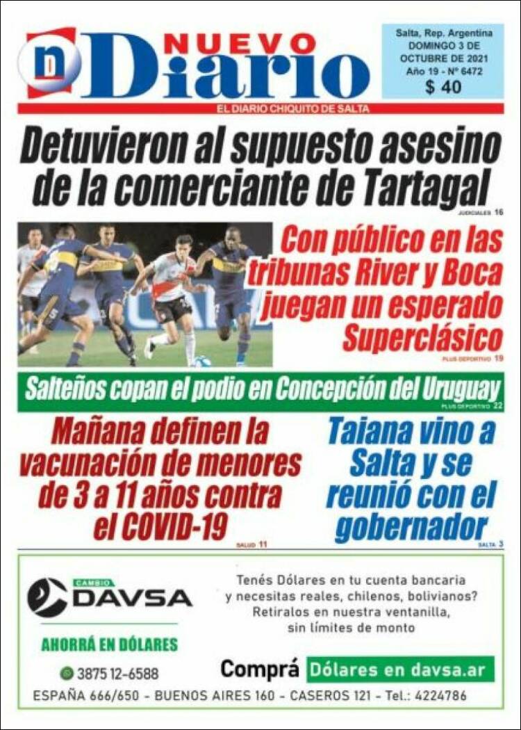 Portada de Nuevo Diario de Salta (Argentina)