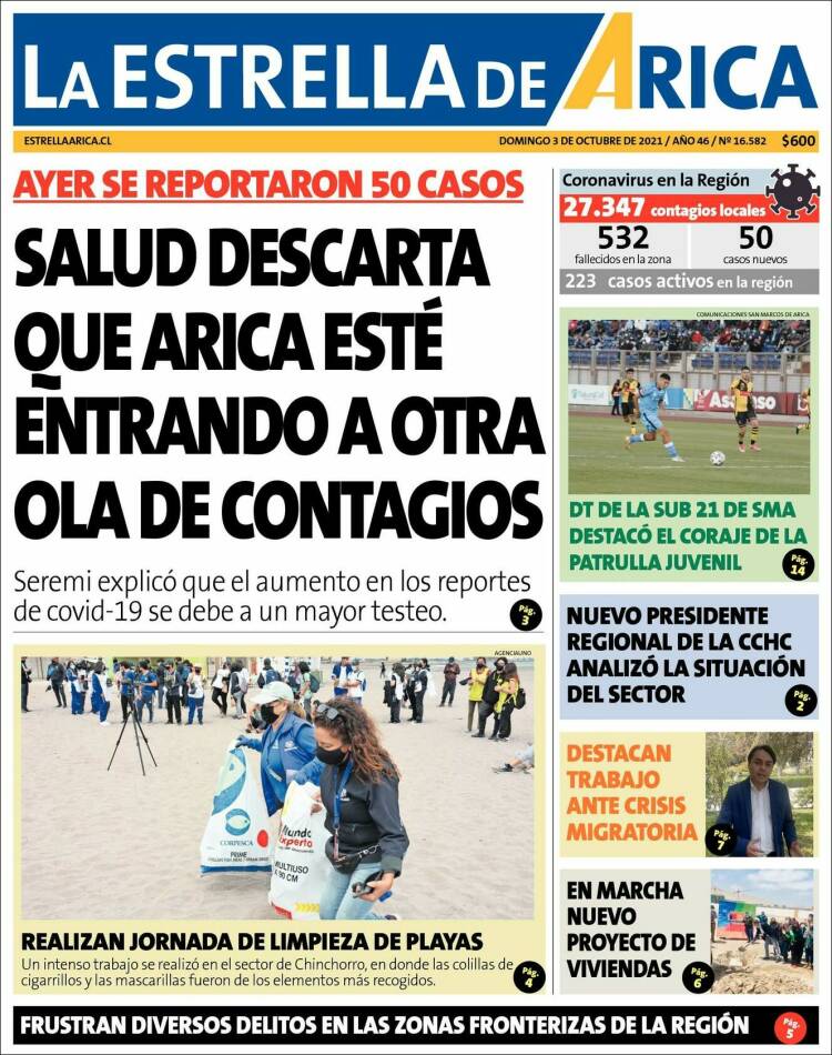 Portada de La Estrella de Arica (Chile)