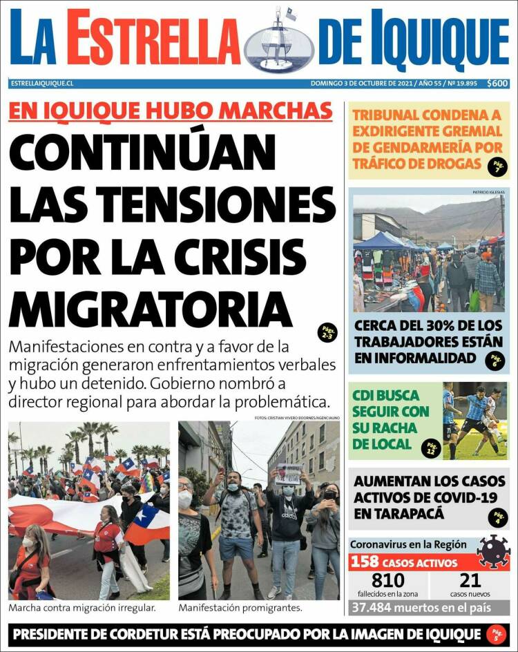 Portada de La Estrella de Iquique (Chile)
