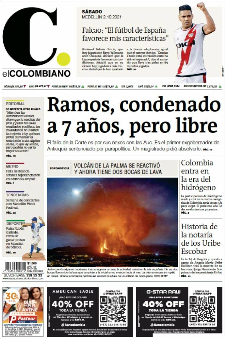 Portada de El Colombiano (Colombia)