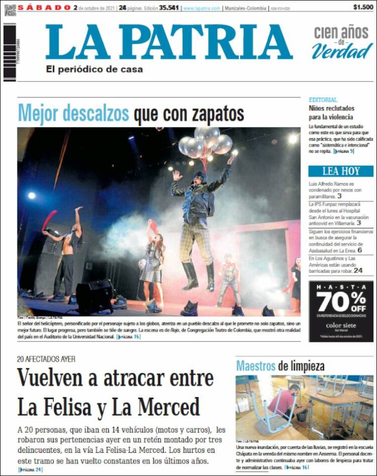 Portada de La Patria (Colombia)