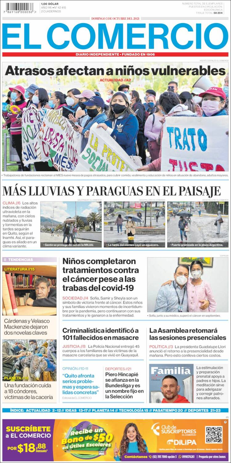 Portada de El Comercio (Ecuador)