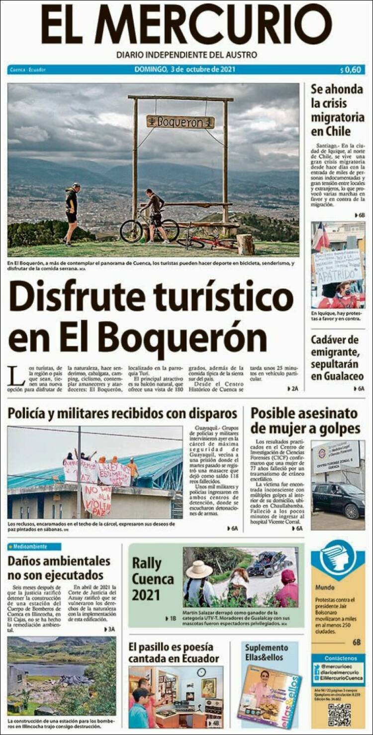 Portada de Diario El Mercurio (Ecuador)