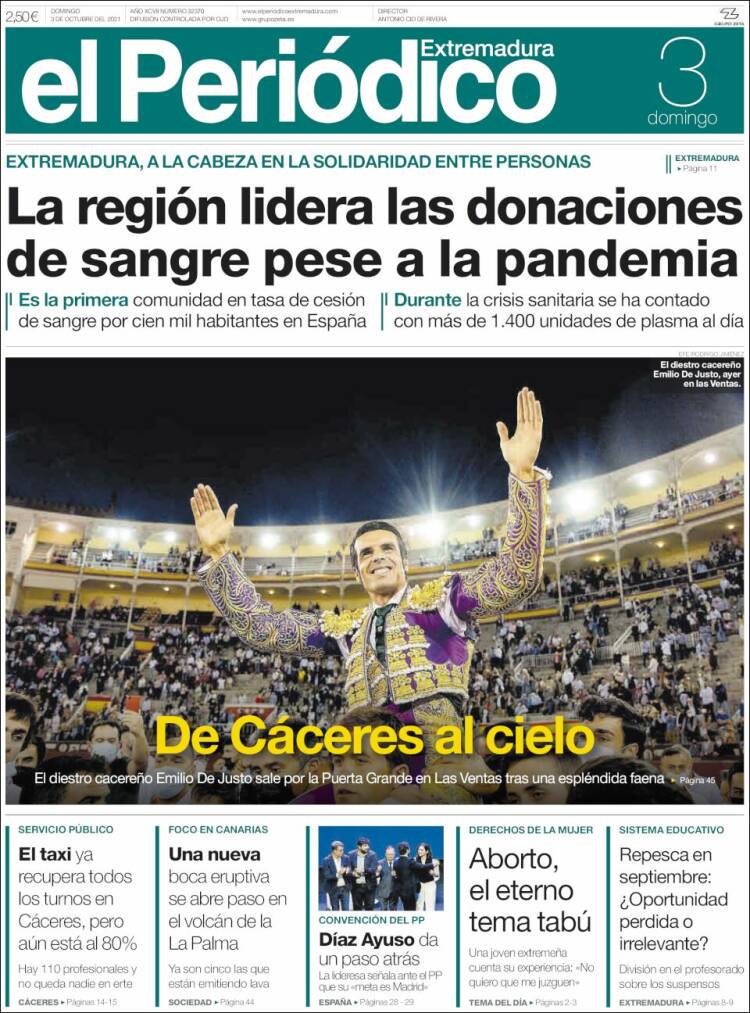 Portada de El Periódico de Extremadura (España)