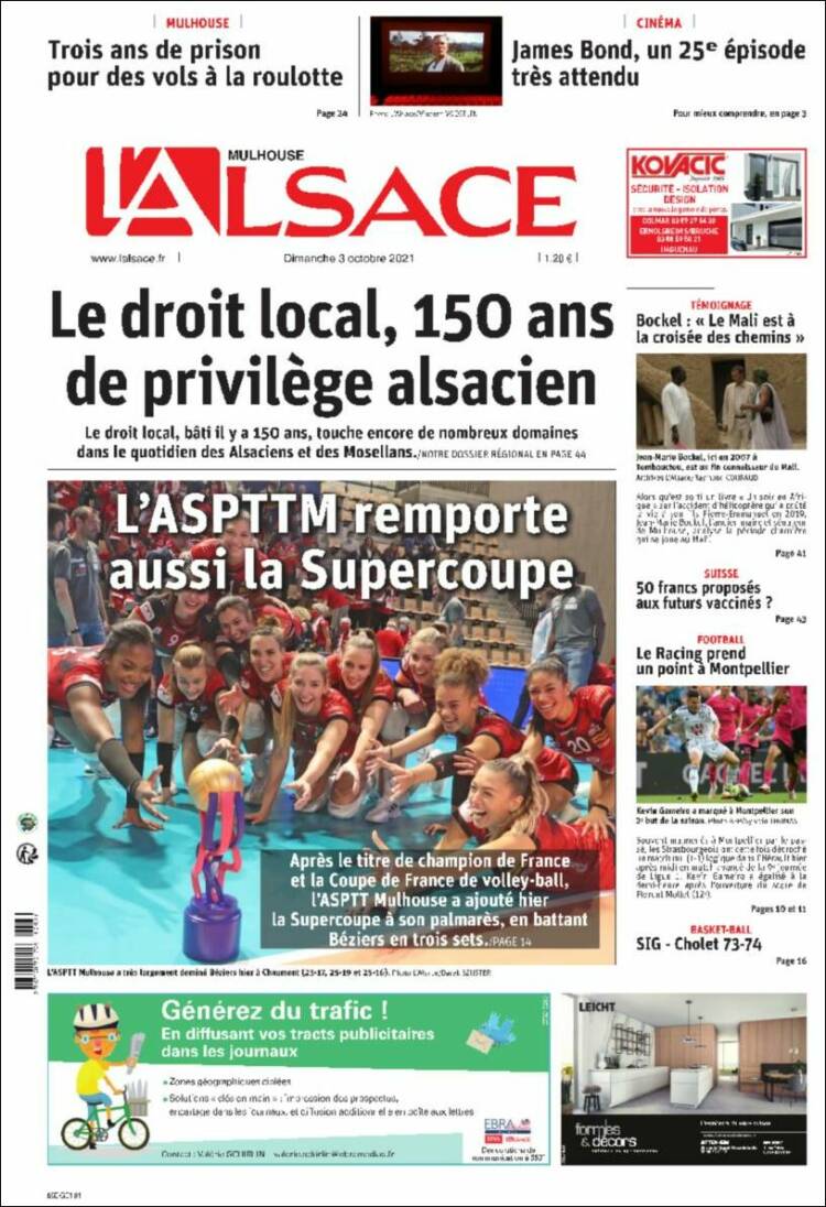 Portada de Journal L'Alsace (Francia)