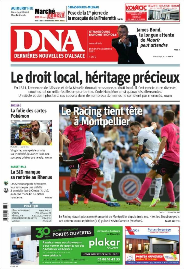 Portada de Les Dernières Nouvelles d'Alsace (Francia)
