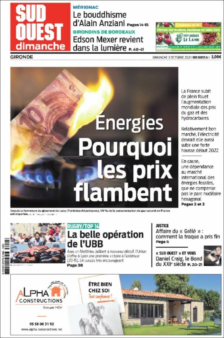 Portada de Sud Ouest (Francia)