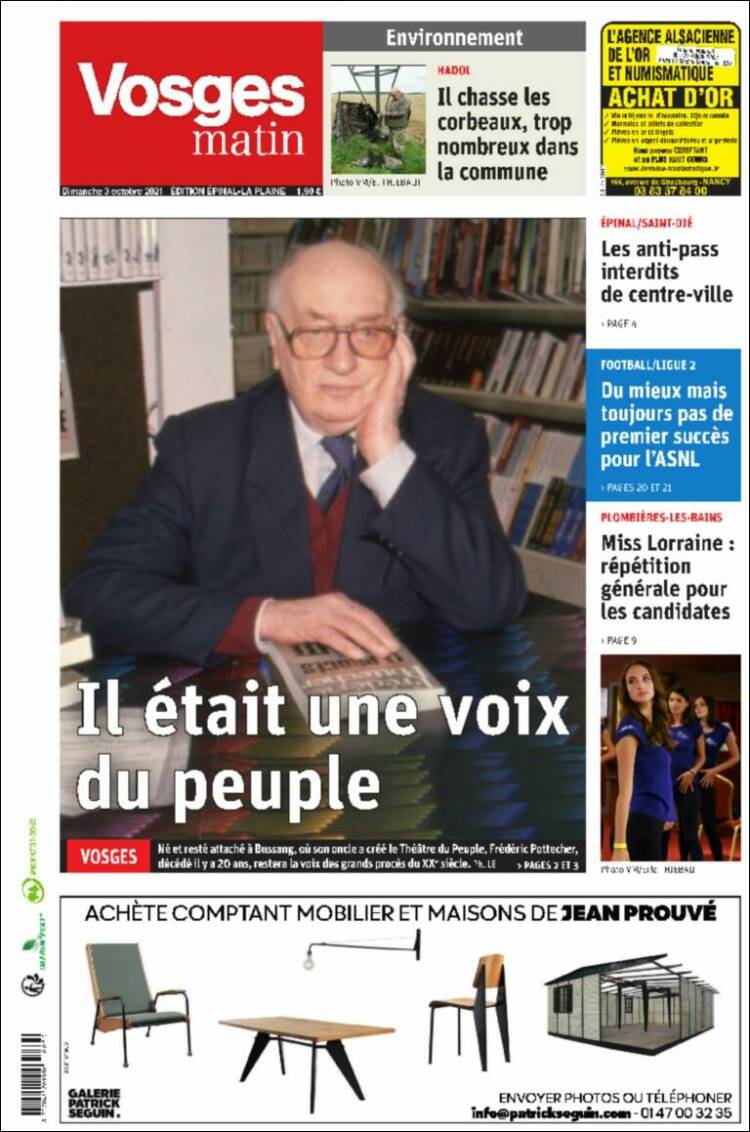 Portada de Vosges Matin (Francia)