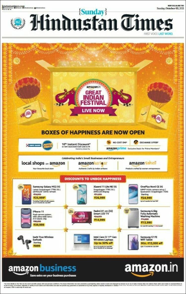 Portada de Hindustan Times (India)