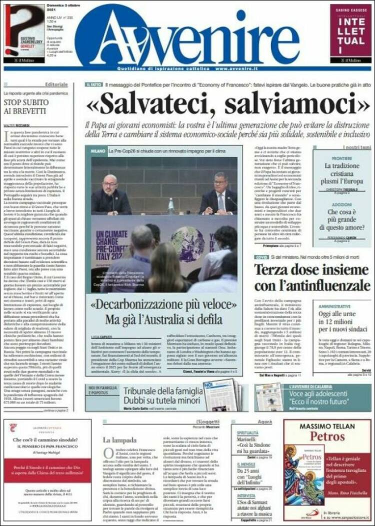Portada de Avvenire (Italia)