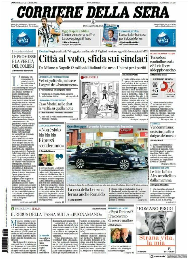 Portada de Corriere della Sera (Italia)