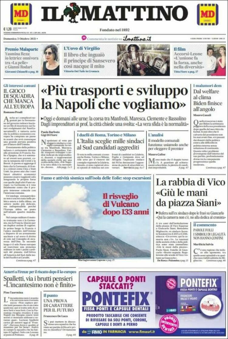 Portada de Il Mattino (Italia)