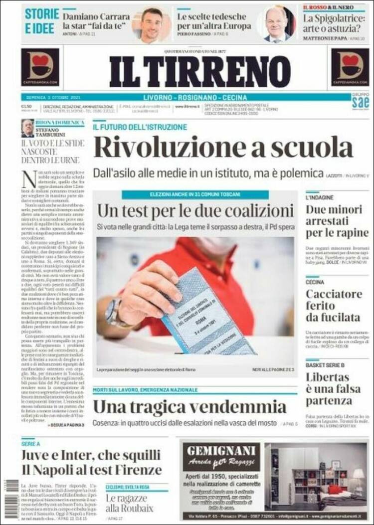 Portada de Il Tirreno (Italia)