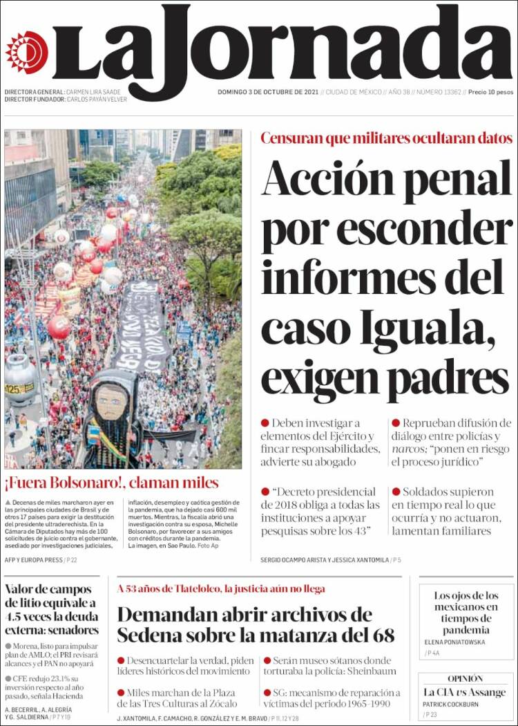 Portada de La Jornada (Mexico)