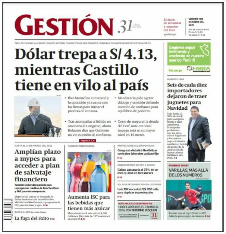 Portada de Diario Gestión (Per&uacute;)