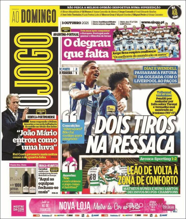 Portada de O Jogo (Portugal)