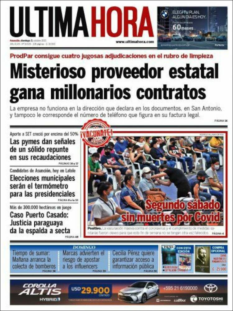 Portada de Última Hora (Paraguay)