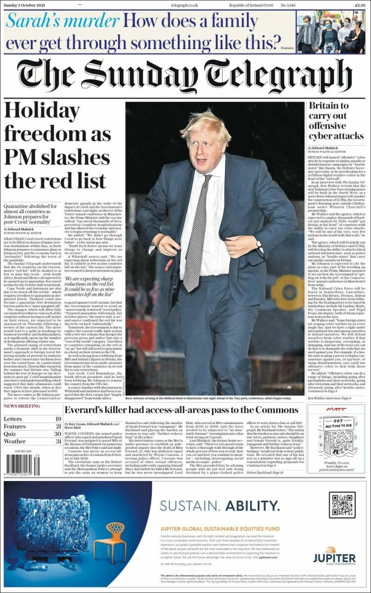 Portada de Daily Telegraph (Reino Unido)