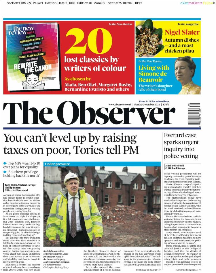 Portada de The Observer (Reino Unido)