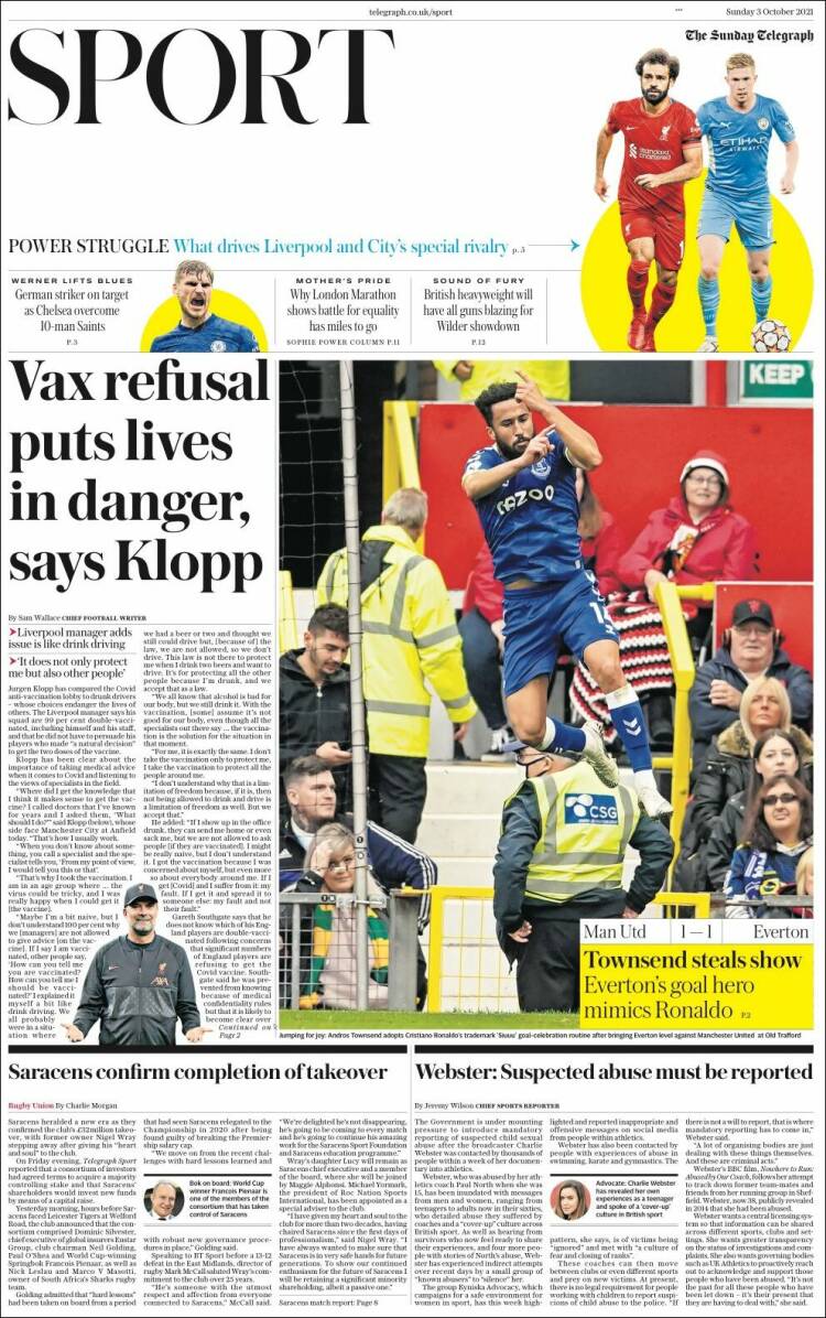 Portada de Telegraph Sport (Reino Unido)