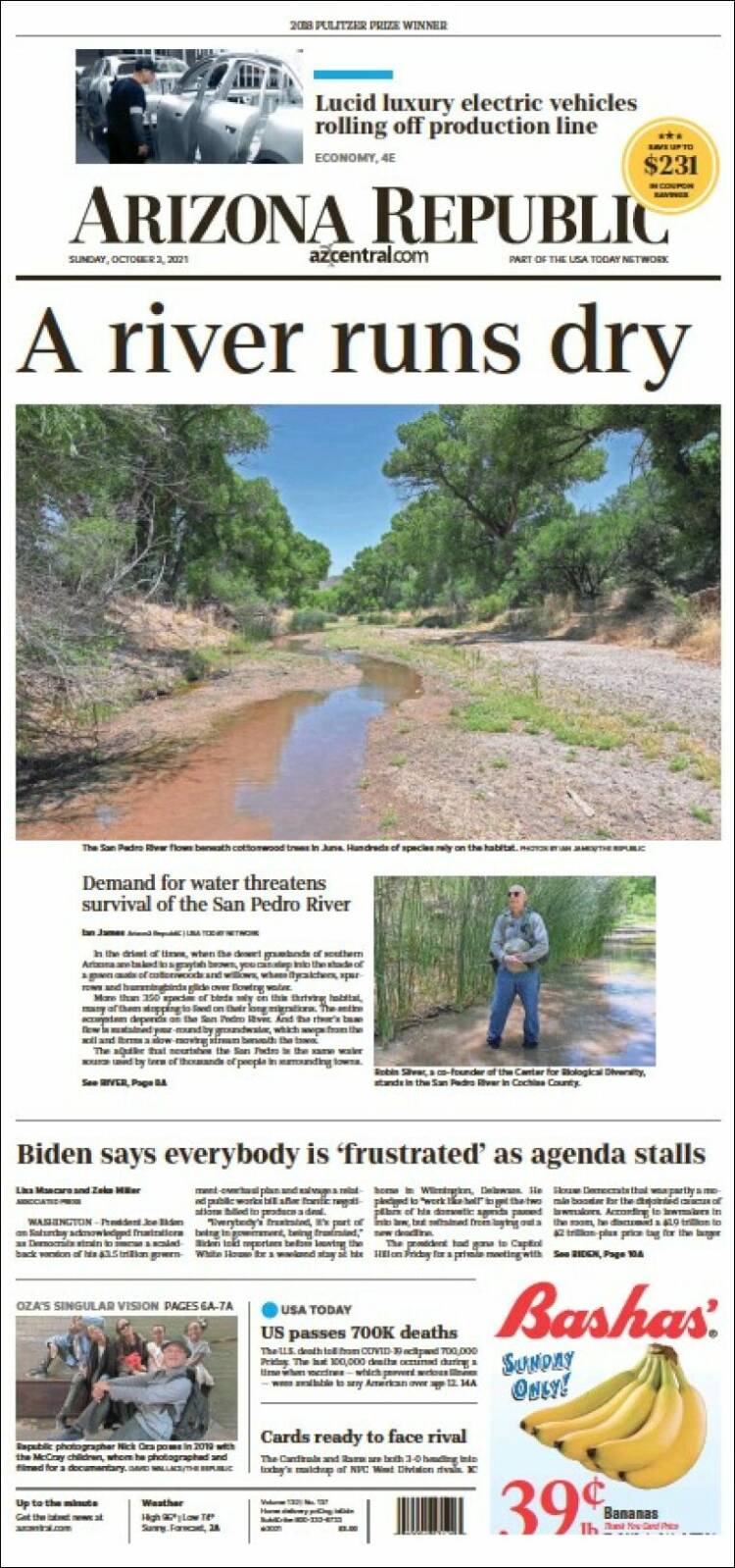 Portada de Arizona Republic News (USA)