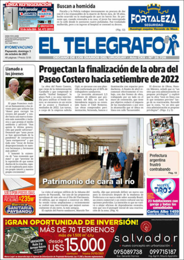 Portada de El Telégrafo (Uruguay)