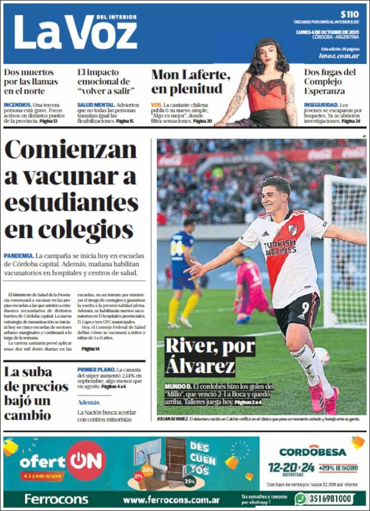 Portada de La Voz del Interior (Argentina)