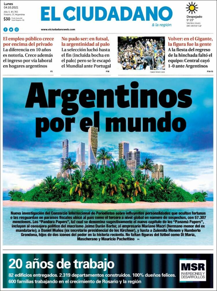 Portada de Diario El Ciudadano (Argentina)