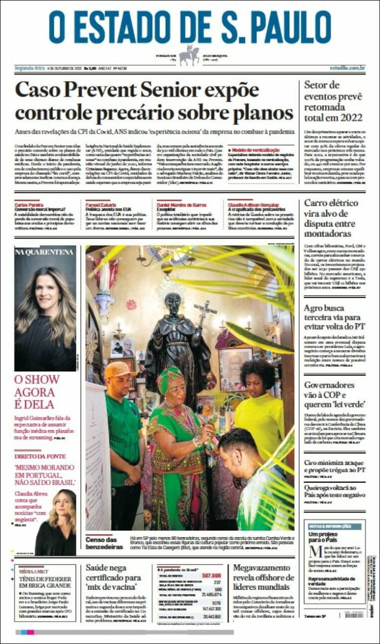 Portada de O Estado de São Paulo (Brasil)