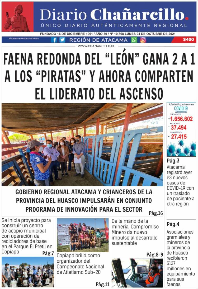 Portada de Diario Chañarcillo (Chile)