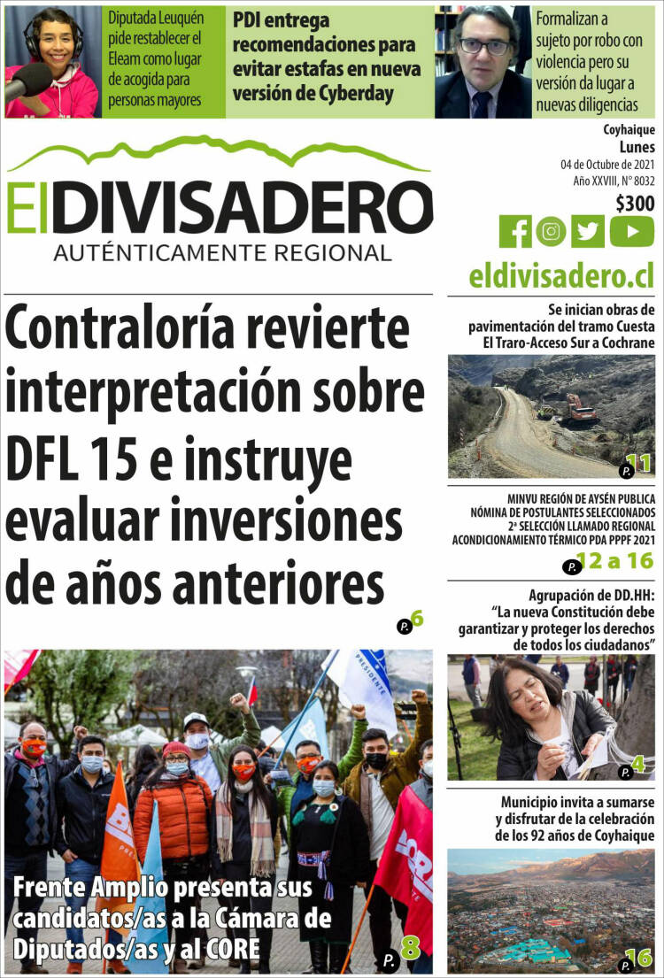 Portada de Diario El Divisadero (Chile)