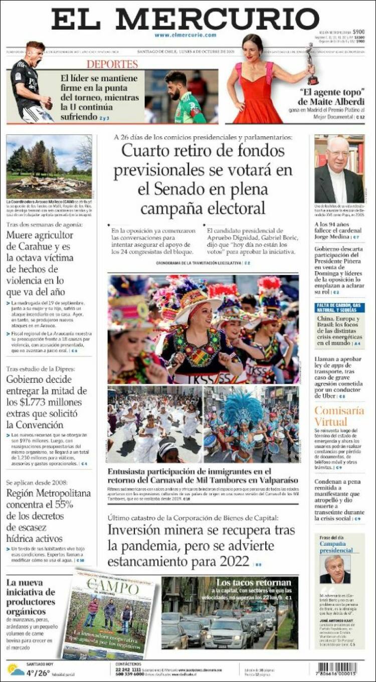 Portada de El Mercurio (Chile)