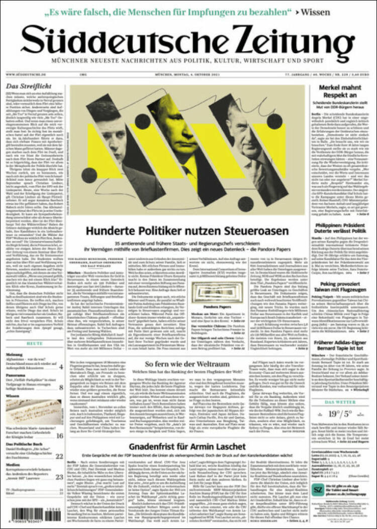 Portada de Sueddeutsche (Alemania)