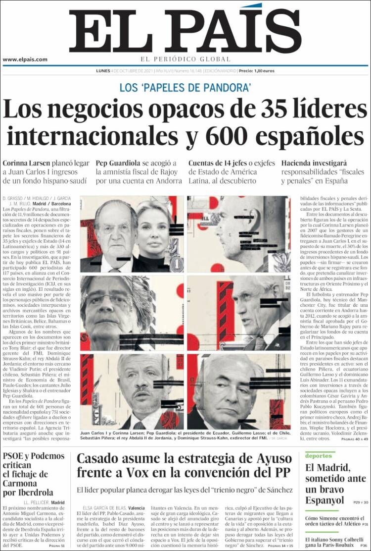 Portada de El País (España)