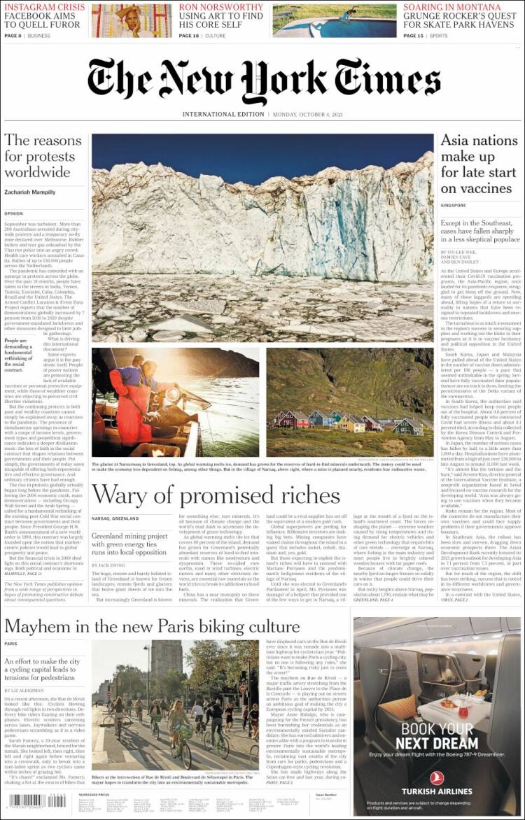 Portada de International New York Times (Europa)