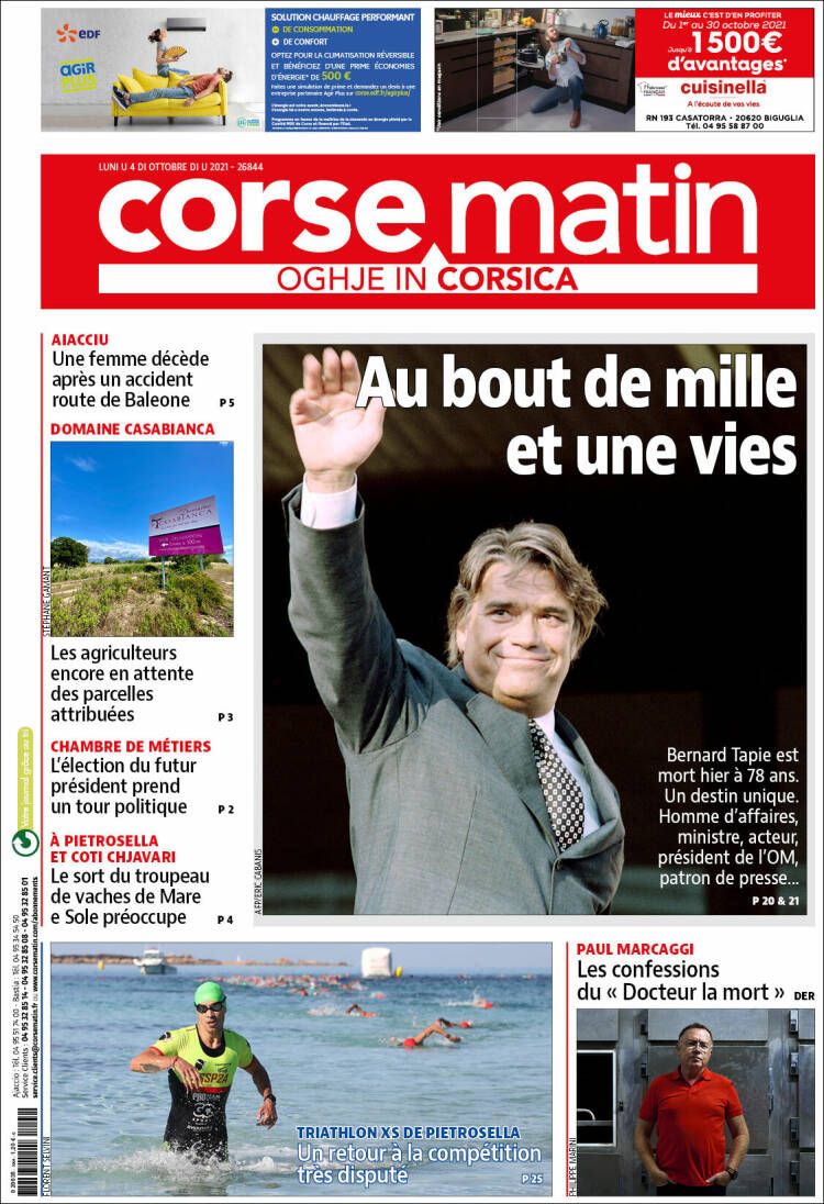 Portada de Corse-Matin (Francia)