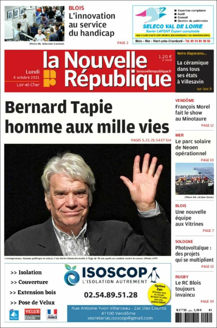 Portada de La Nouvelle Republique (Francia)