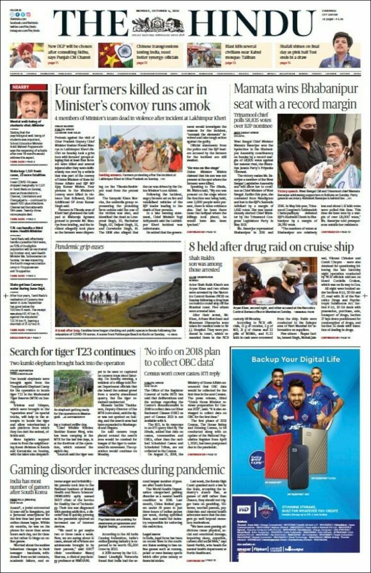Portada de The Hindu (India)