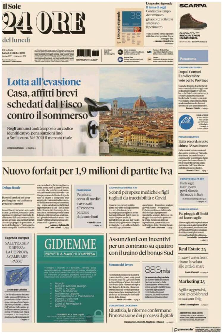 Portada de Il Sole 24 ORE (Italia)