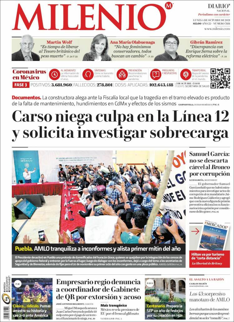 Portada de Milenio (M&eacute;xico)