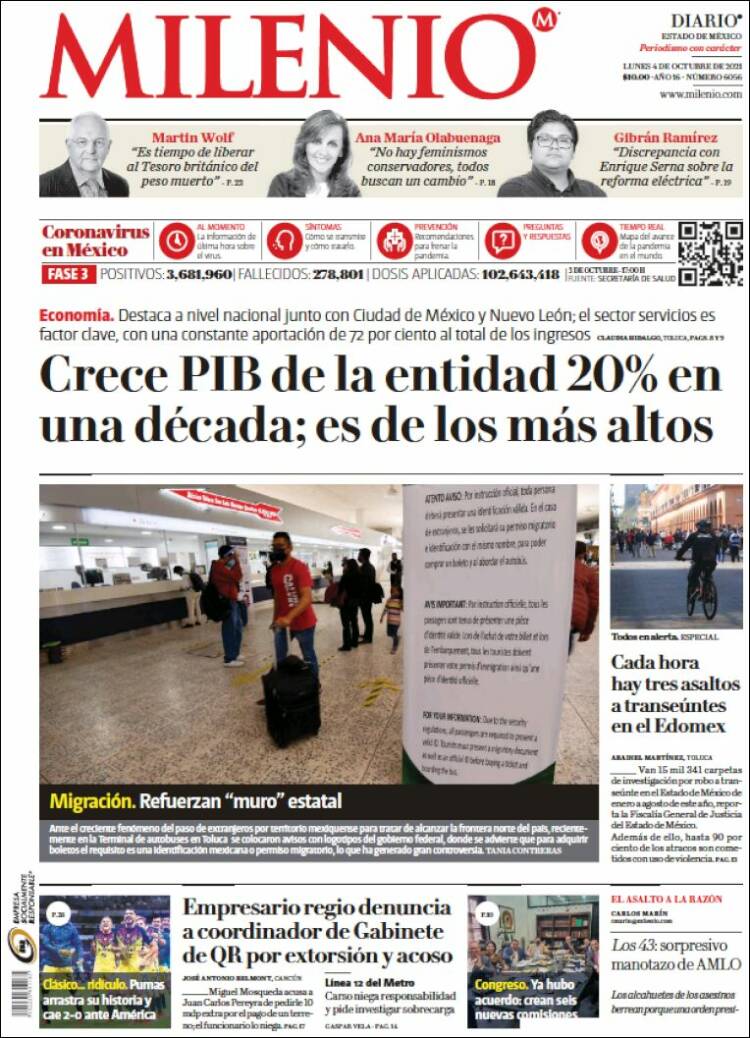 Portada de Milenio - Estado de México (M&eacute;xico)