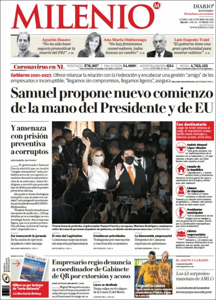 Portada de Milenio de Monterrey (M&eacute;xico)