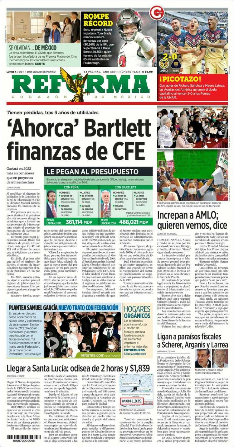 Portada de Reforma (M&eacute;xico)